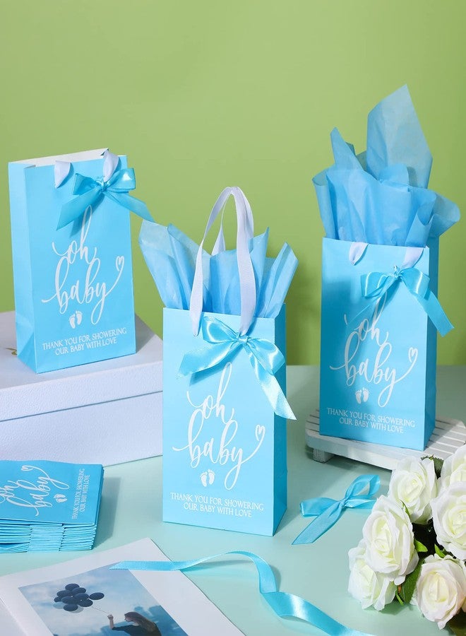 PerKoop 50 Packs Baby Shower Gifts Bags Bulk Baby Shower Favor Bags with Handle Paper and 50 Sheets Decorative Tissue Paper for Guests Gifts Gender Reveal(Blue) - Image 4